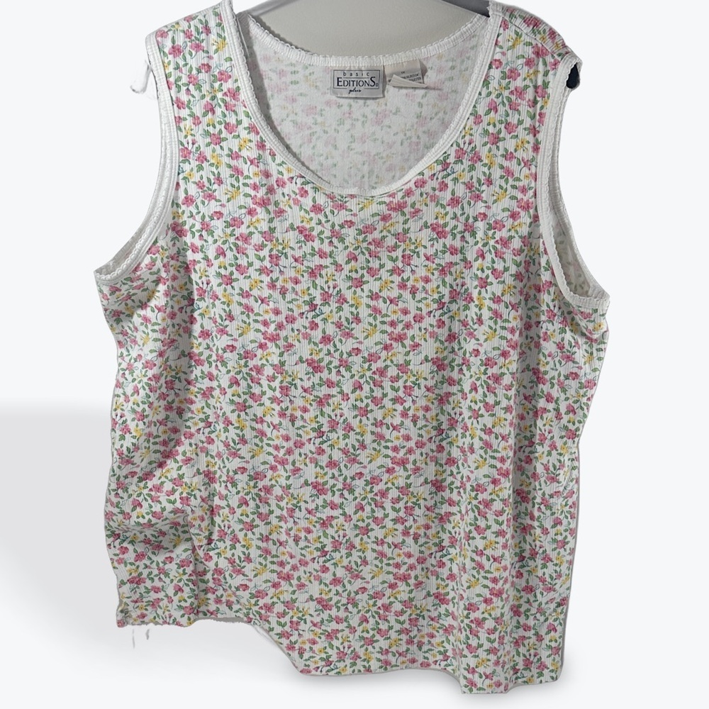 Basic Editions Multicolor Floral Tank Top Woman's 1x Dainty Lace Lined